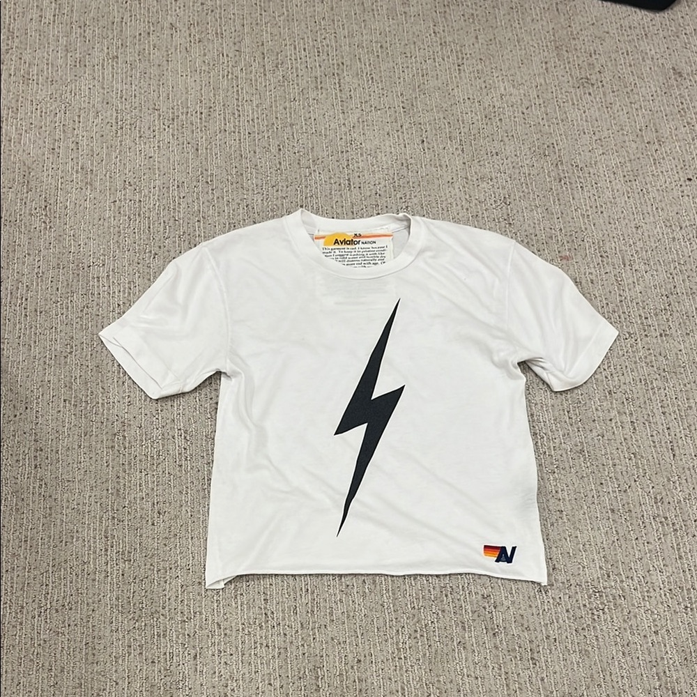 Aviator Nation Women’s Cropped Boyfriends Lightning Bolt Tee